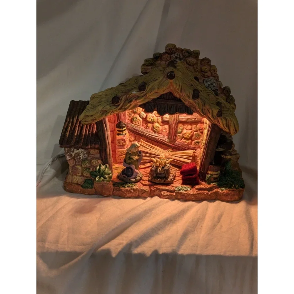 Nativity Lighted With Mary And Baby Jesus With Cord And Bulb With Foam Christmas